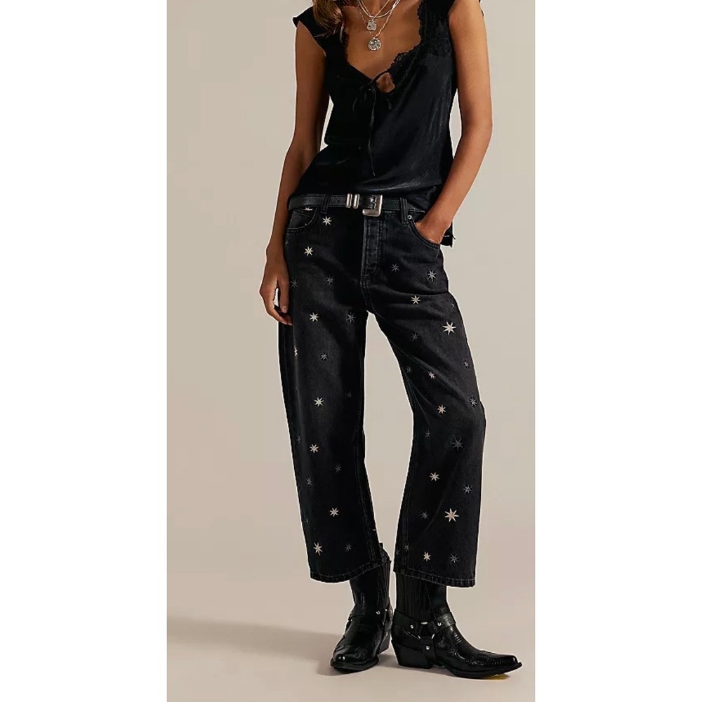 Free People Deep Trance Shine Embroidered Jeans Size 25 Excellent Condition NWOT